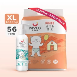 Baby Diaper Pants Extra Large (XL) Size 12-17 kgs (Jumbo Pack) + Baby Head to Toe Wash