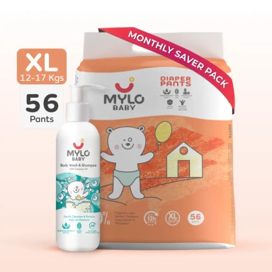 Baby Diaper Pants Extra Large (XL) Size 12-17 kgs (Jumbo Pack) + Baby Head to Toe Wash