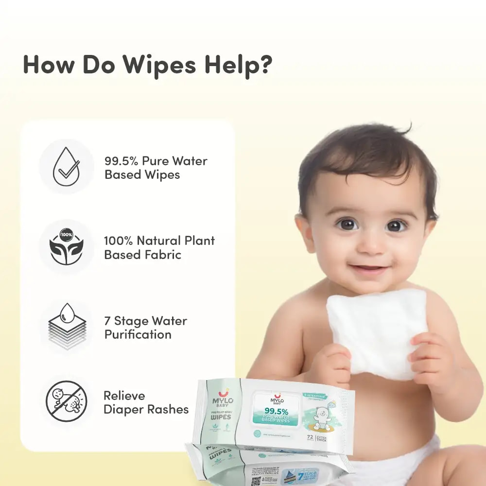 Baby Diaper Pants Medium (M) Size 7-12 kgs (Jumbo Pack) + 99.5% Ultra Pure Water- Based Premium Wipes (Pack of 2)