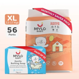 Baby Diaper Pants Extra Large (XL) Size 12-17 kgs (Jumbo Pack) + Baby Soap (Pack of 3)