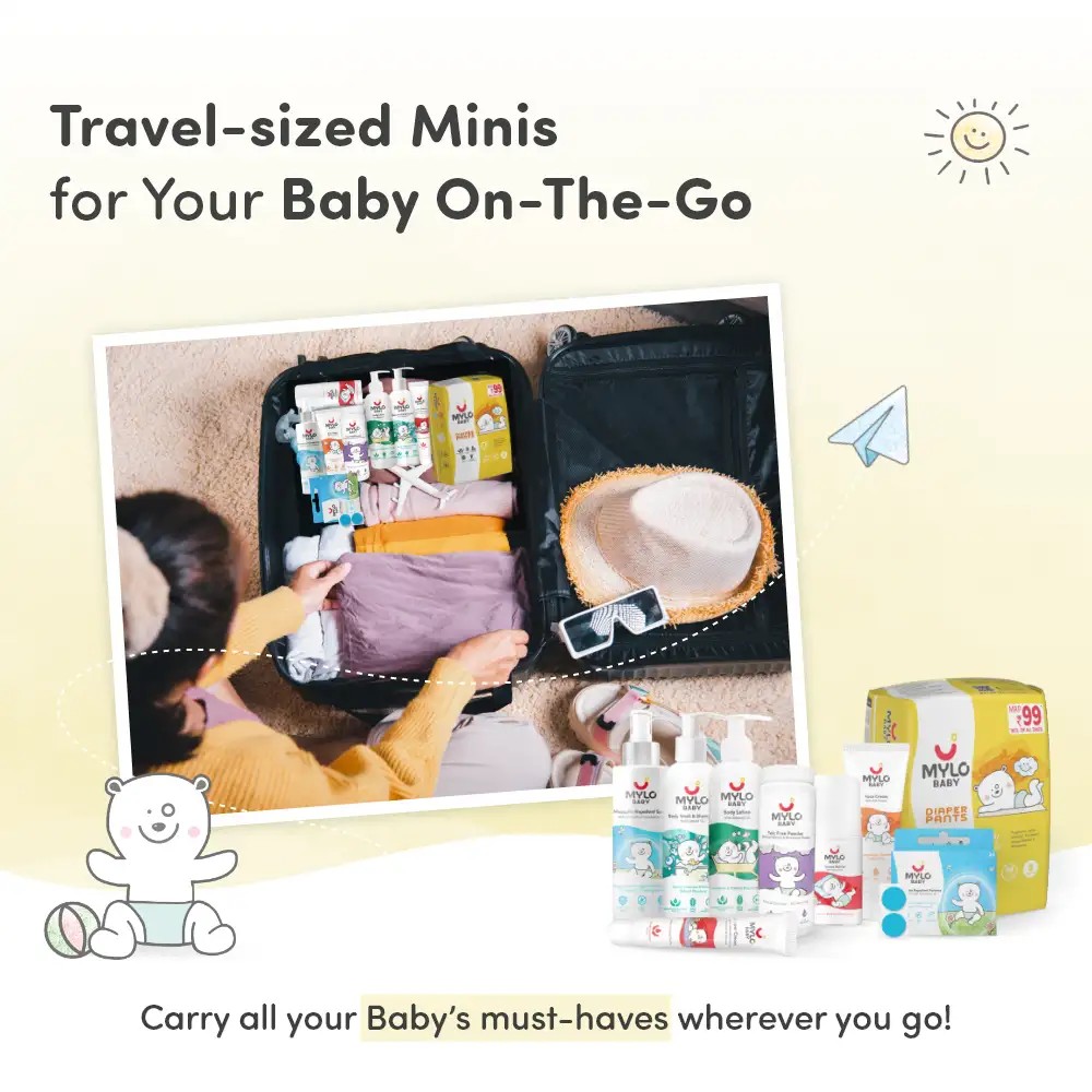 Baby Skin Basics Travel Kit - Diaper Pants(M), Baby Cream, Baby Lotion, Baby Powder, Baby Head to Toe Wash, Diaper Rash Cream, Tummy Roll on, Mosquito Spray, Mosquito Patch