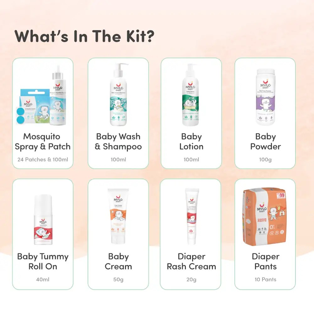 Baby Skin Basics Travel Kit - Diaper Pants(XL), Baby Cream, Baby Lotion, Baby Powder, Baby Head to Toe Wash, Diaper Rash Cream, Tummy Roll on, Mosquito Spray, Mosquito Patch