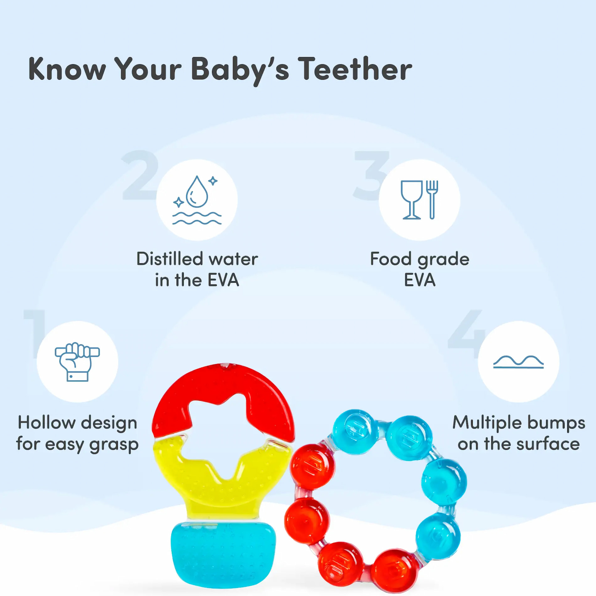 Teether for Kids | Relieves Sore Teething Gums | BPA Free, Food Grade & Non Toxic | ISI Marked | Easy to Hold | Pack of 2 - Ring + Hot Air Balloon