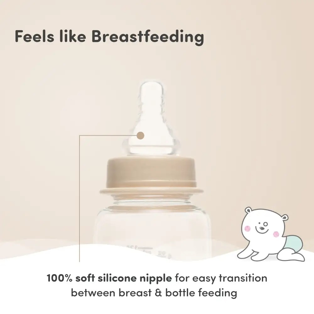 Glass Feeding Bottle | BPA Free | Anti-Colic | 100% Food Grade | Stain & Odor Free - 125 ml + 250 ml