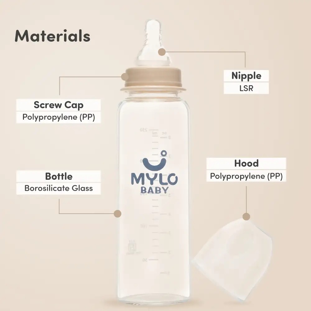 Glass Feeding Bottle | BPA Free | Anti-Colic | 100% Food Grade | Stain & Odor Free - 125 ml + 250 ml