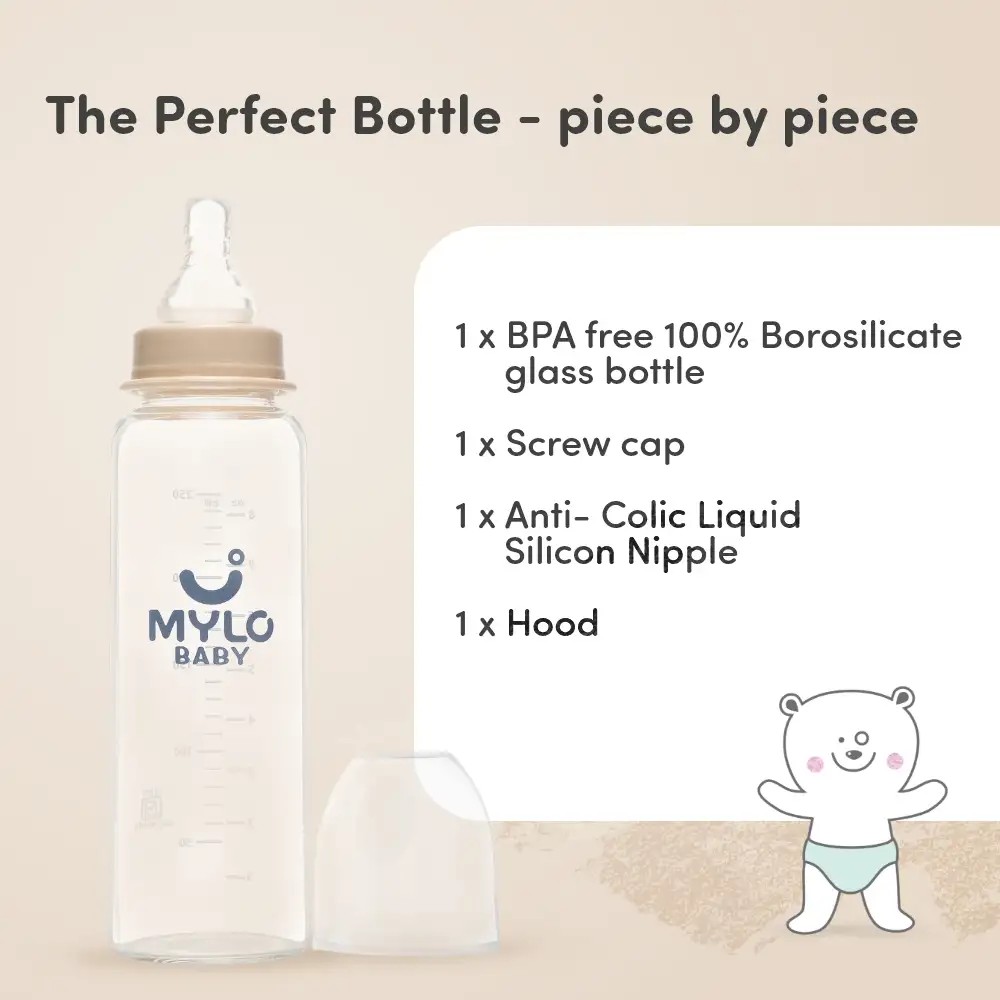 Glass Feeding Bottle | BPA Free | Anti-Colic | 100% Food Grade | Stain & Odor Free - 125 ml + 250 ml