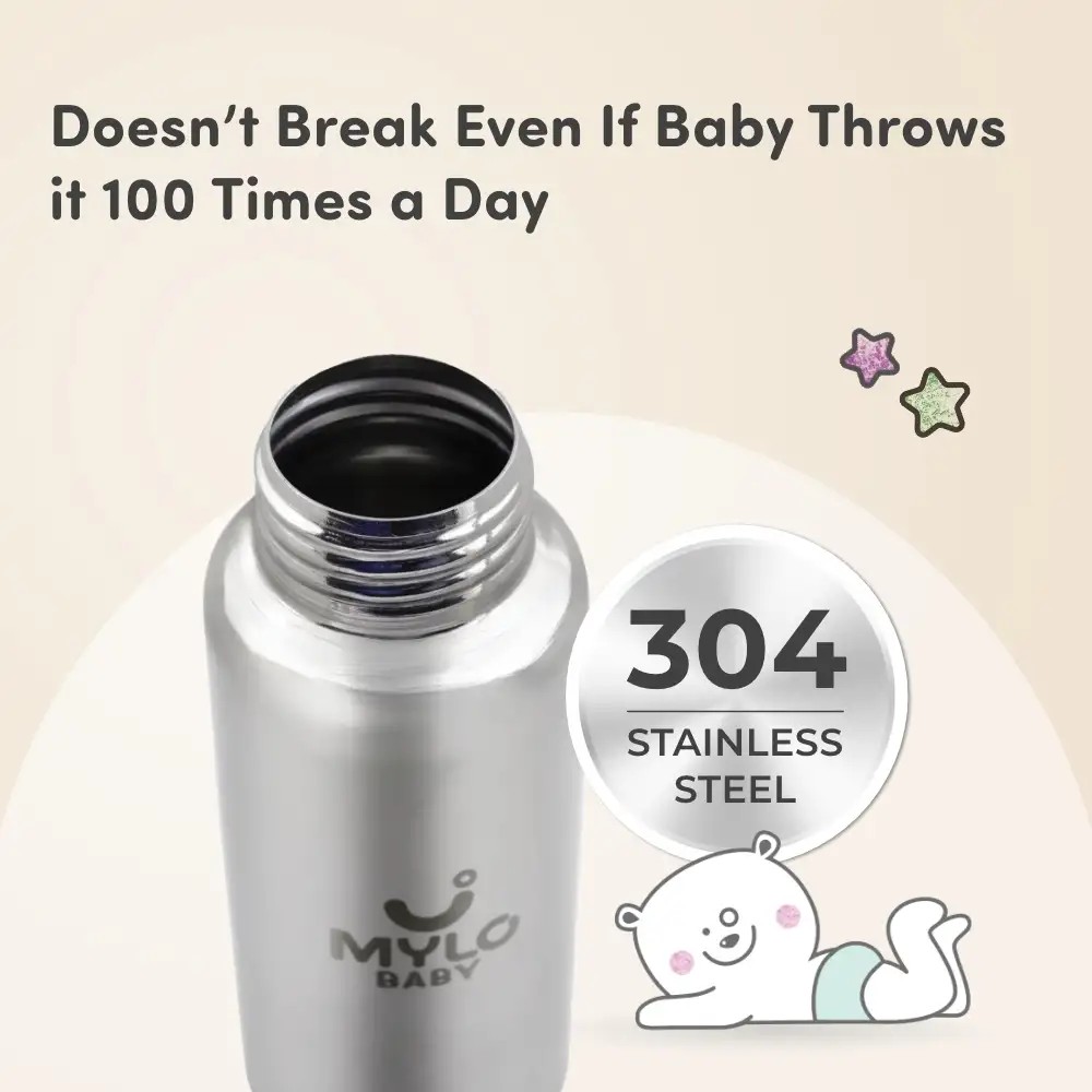 Stainless Steel Feeding Sipper Bottle | BPA Free | Anti-Colic | 100% Food Grade | Feels Natural Baby Bottle | Non-toxic Rust Free - 150 ml + 250 ml