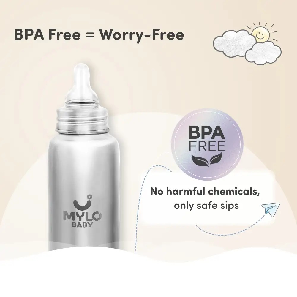 Stainless Steel Feeding Sipper Bottle | BPA Free | Anti-Colic | 100% Food Grade | Feels Natural Baby Bottle | Non-toxic Rust Free - 150 ml + 250 ml