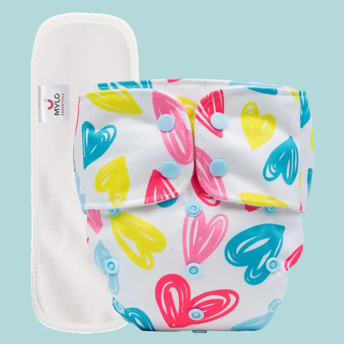 Adjustable & Reusable Cloth Diaper - Heart Doodle Print - Pack of 1