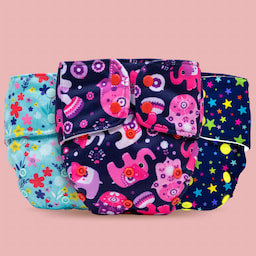 Adjustable Washable & Reusable Cloth Diaper With Absorbent Insert Pad (3M-3Y)  | Oeko-Tex Certified | Prevents Rashes - Floral Spring, Purple love & Twinkle Twinkle - Pack of 3