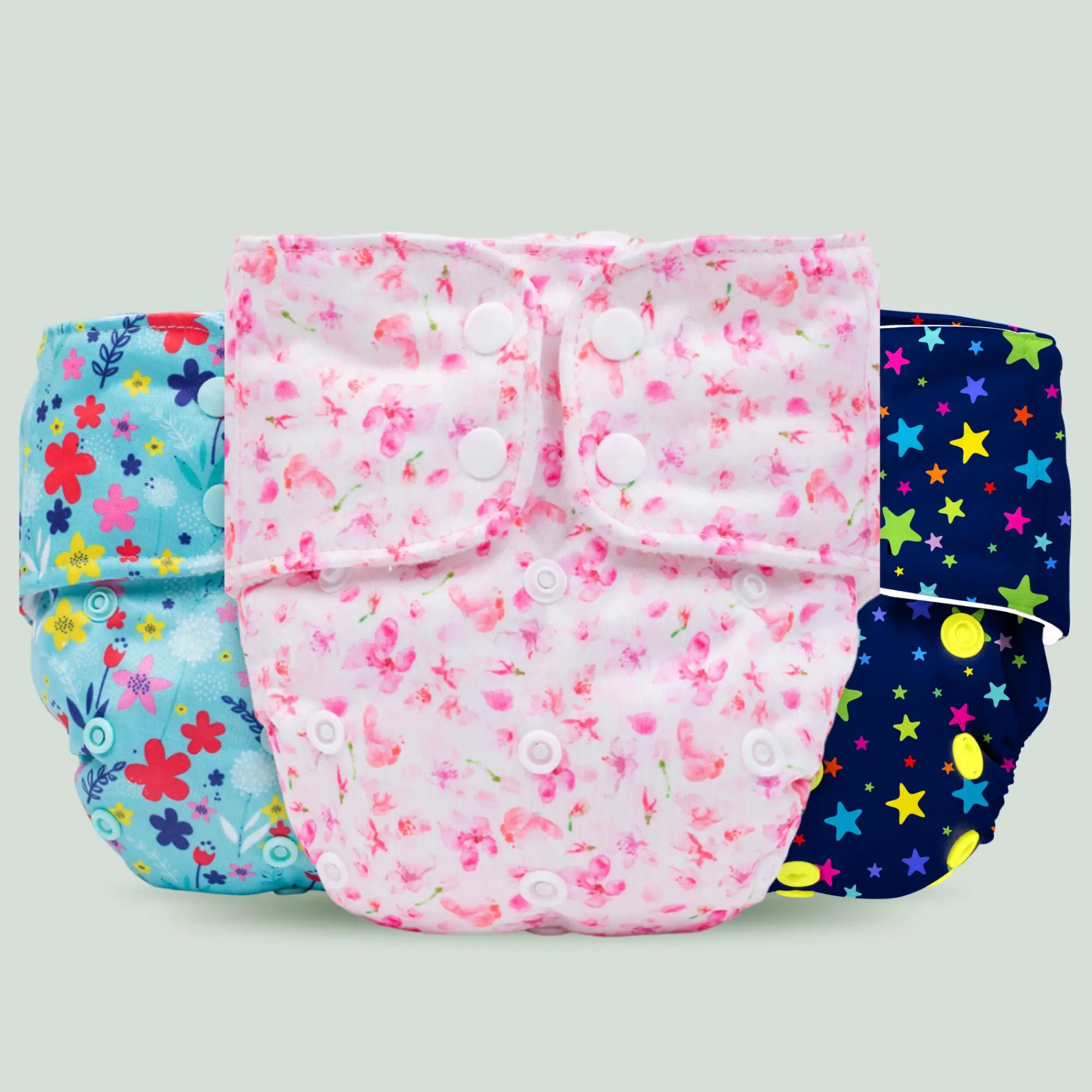 Adjustable & Reusable Cloth Diaper - Cherry Blossom, Floral Spring & Twinkle Twinkle - Pack of 3