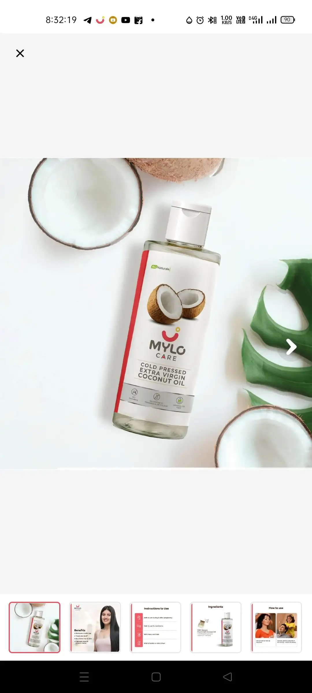 Cold Pressed Extra Virgin Coconut Oil for Skin & Hair - Nourishes Skin Deeply | Reduces Dandruff | Strengthens Hair | Soothes Baby's Rashes - 200 ml