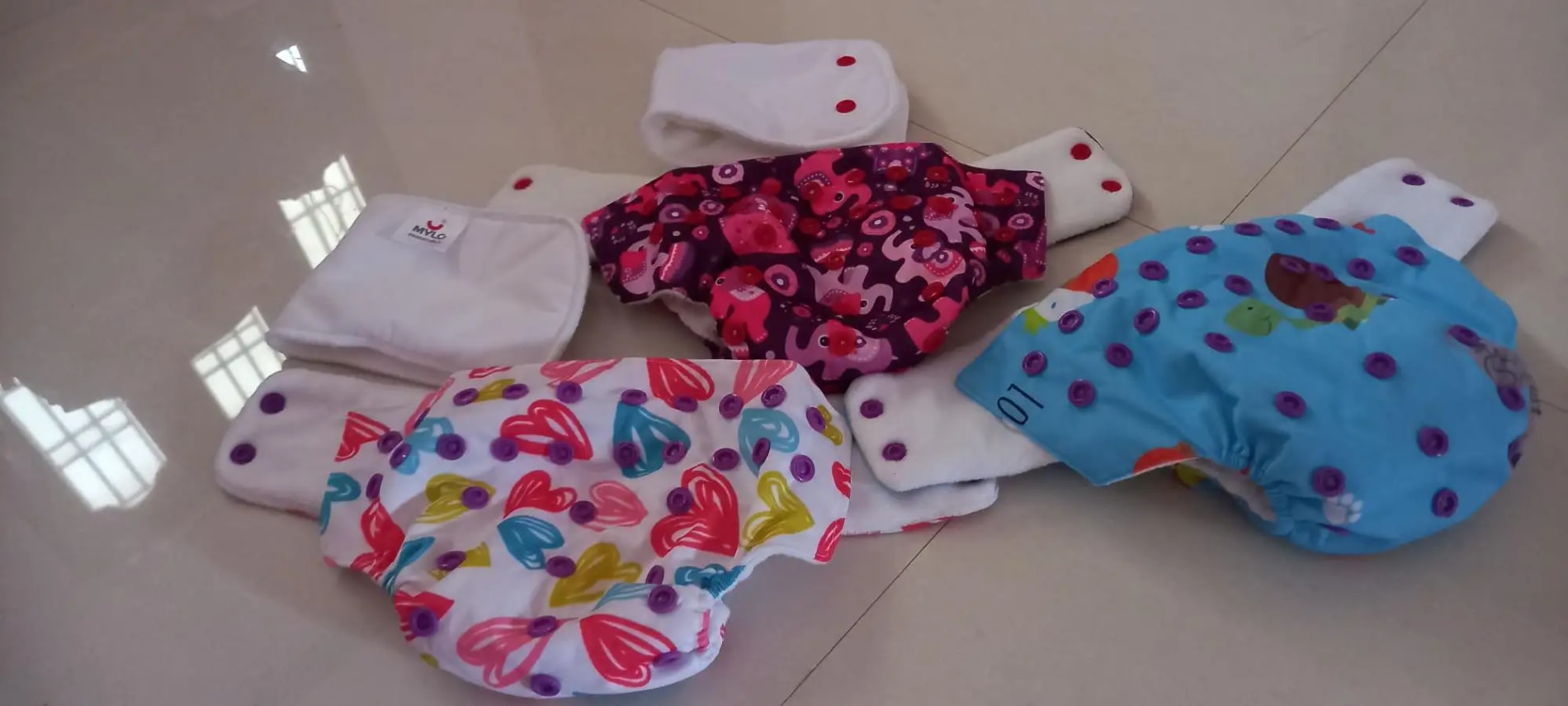 Adjustable Washable & Reusable Cloth Diaper With Absorbent Insert Pad (3M-3Y) | Oeko-Tex Certified - Rainbow, Floral Spring & Heart Doodles