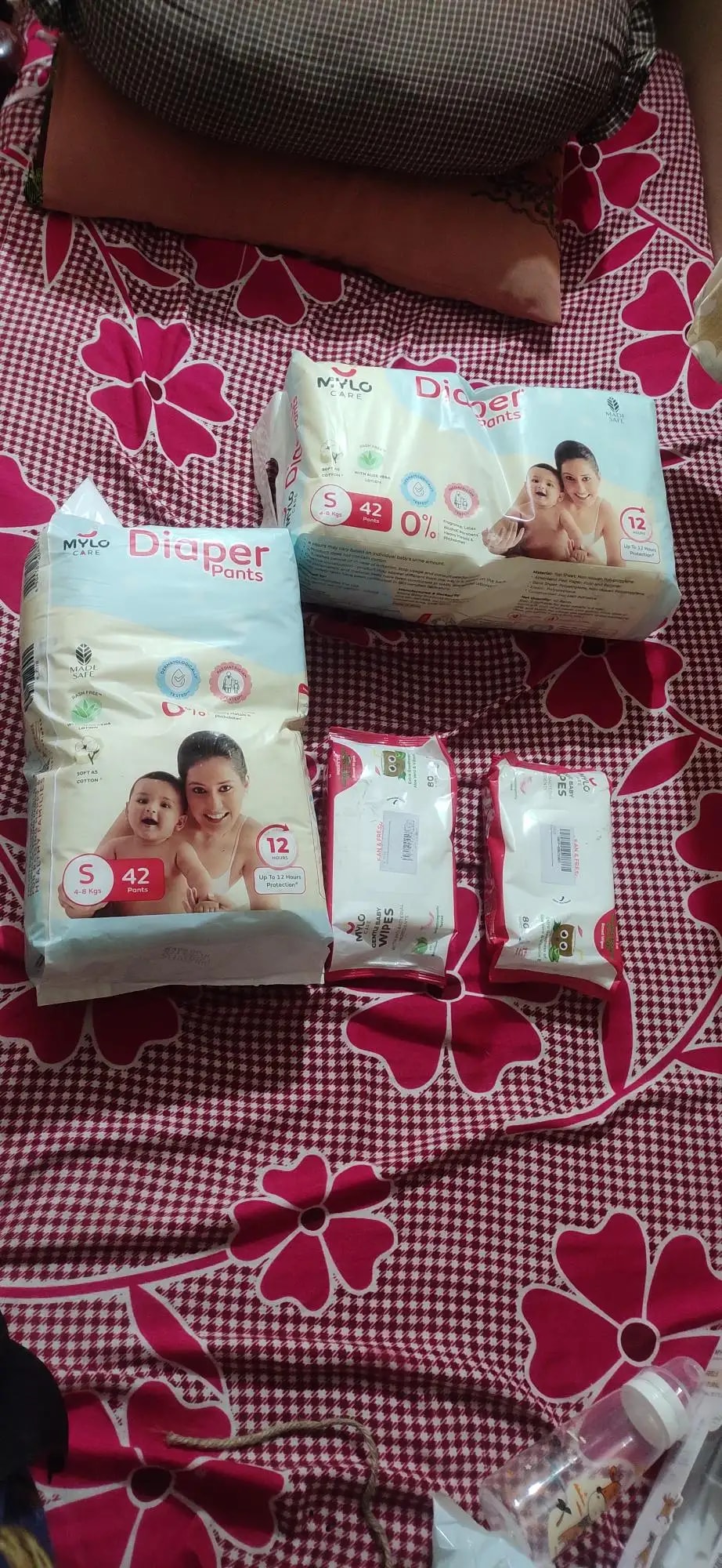 Monthly Diapering Super Saver Combo - Baby Diaper Pants Small (S) - (84 count) + Baby Wipes (Pack of 2)
