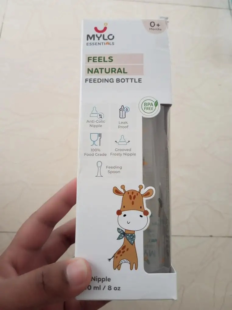 2-in-1 Baby Feeding Bottle | BPA Free with Anti-Colic Nipple & Spoon | Easy Flow Neck Design - Lion & Giraffe 125ml & 250ml