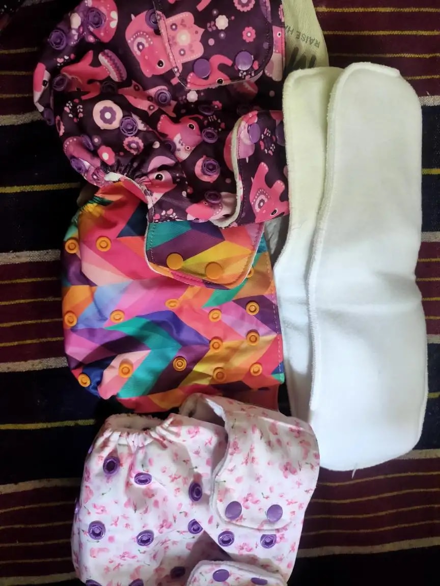 Adjustable Washable & Reusable Cloth Diaper With Absorbent Insert Pad (3M-3Y) | Oeko-Tex Certified - Rainbow, Floral Spring & Heart Doodles