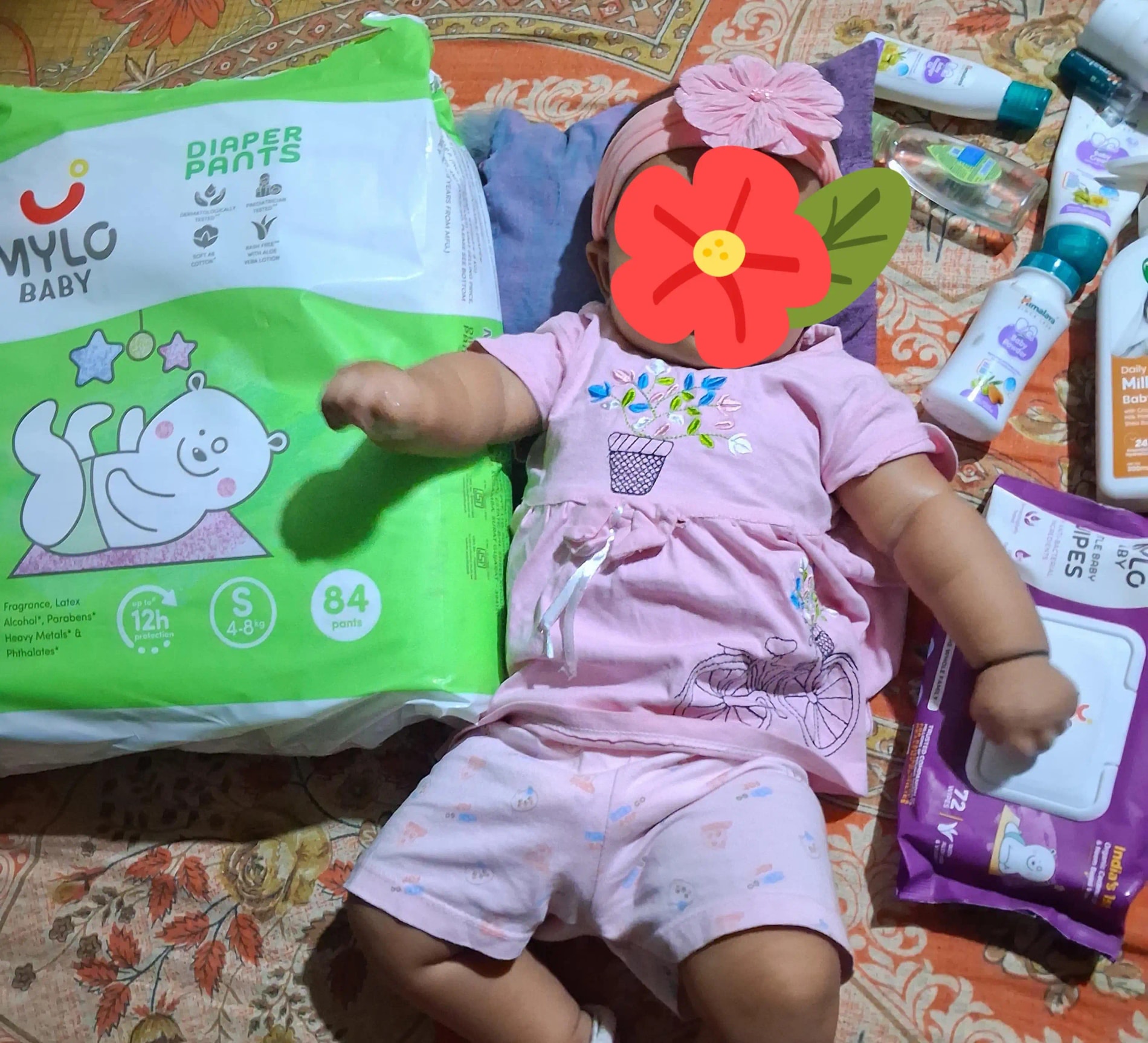 Monthly Diapering Super Saver Combo - Baby Diaper Pants Small (S) - (84 count) + Baby Wipes (Pack of 2)