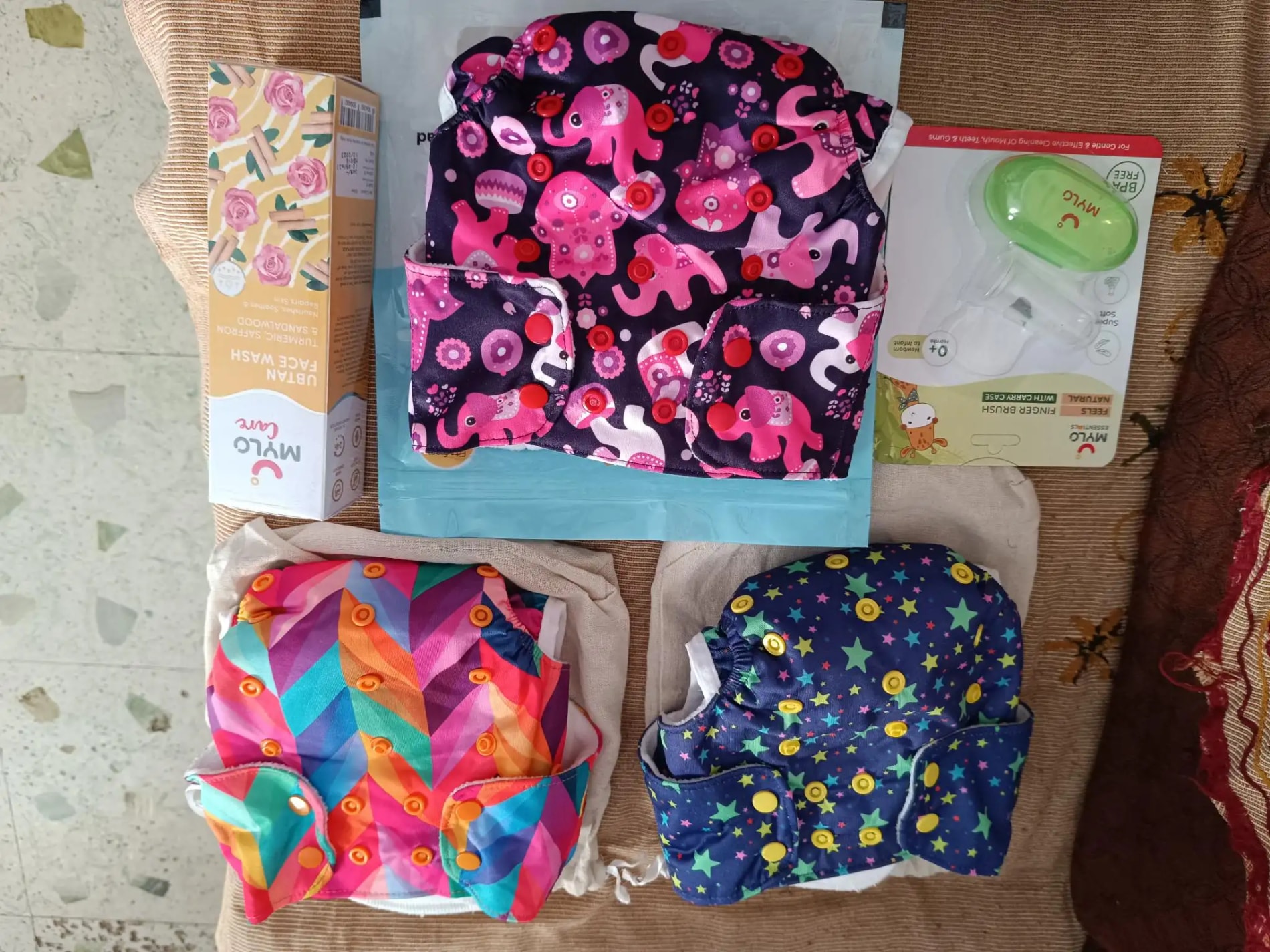 Adjustable Washable & Reusable Cloth Diaper With Absorbent Insert Pad (3M-3Y) | Oeko-Tex Certified - Rainbow, Floral Spring & Heart Doodles