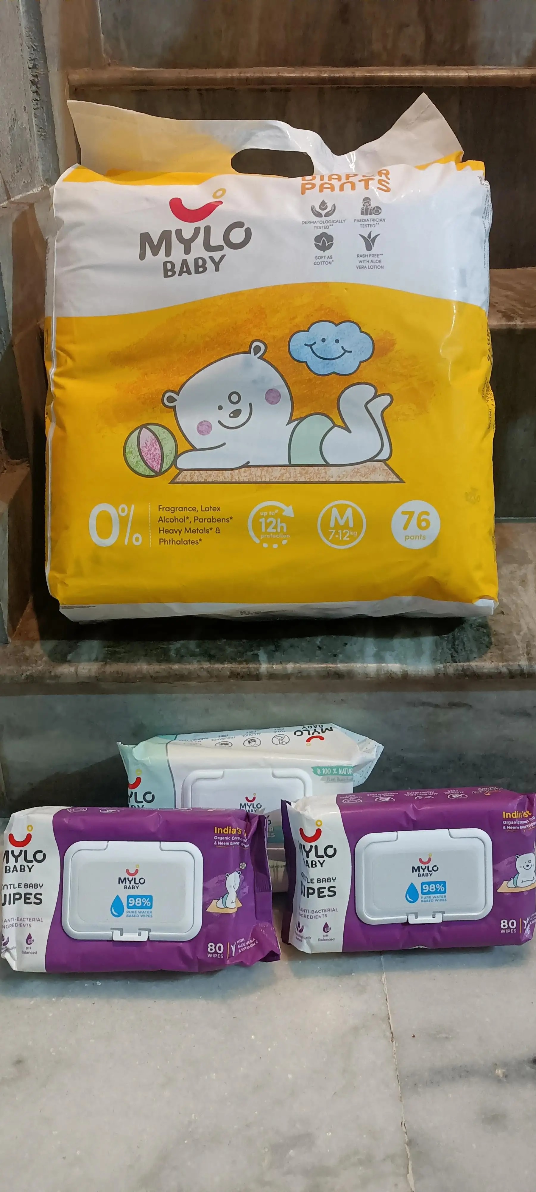 Monthly Diapering Super Saver Combo - Baby Diaper Pants Small (S) - (84 count) + Baby Wipes (Pack of 2)