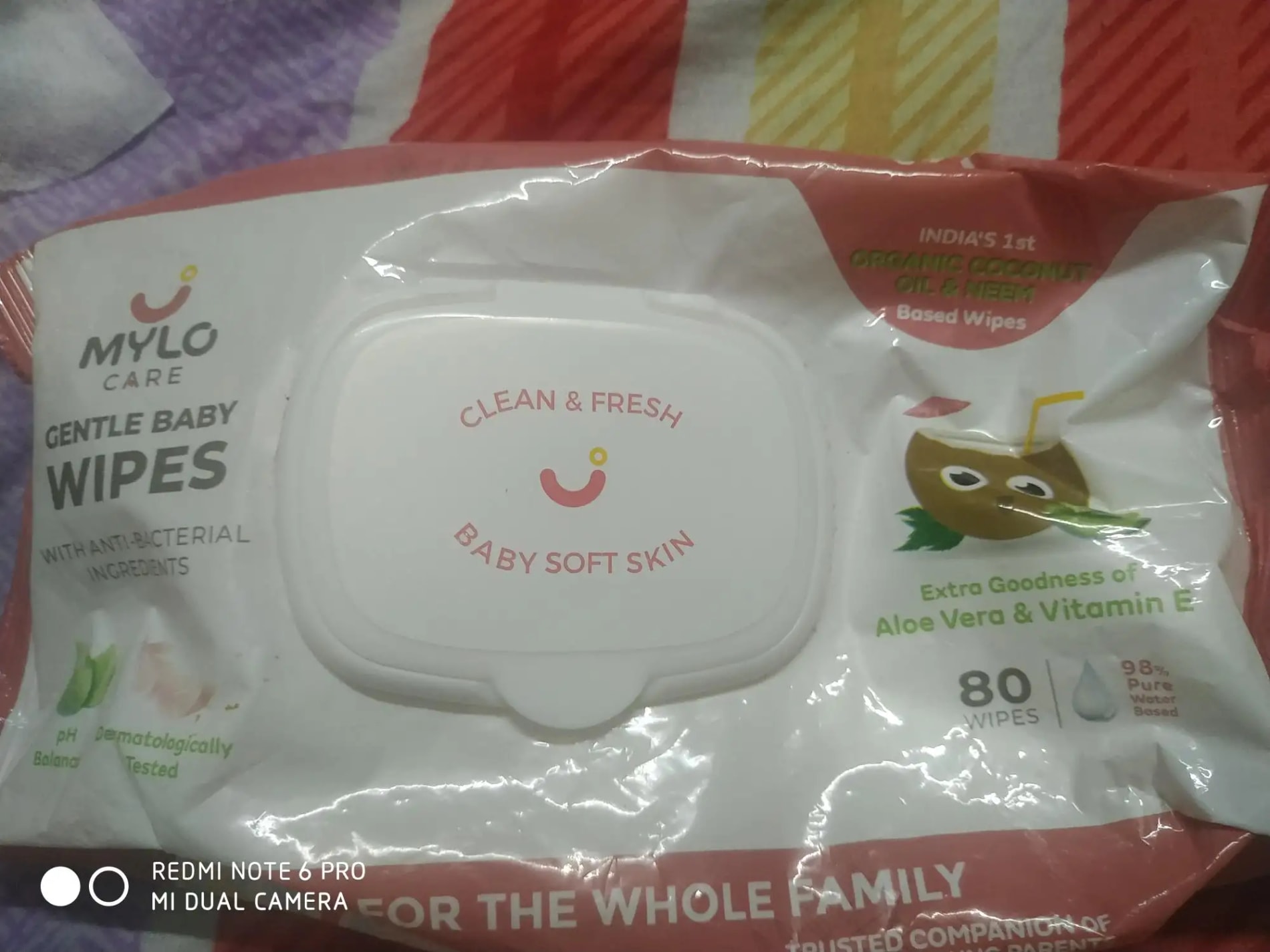 Gentle Baby Wipes With Lid - Organic Coconut Oil, Neem, Aloe Vera and Vitamin E | 98% Pure Water | Dermatologically Tested (Pack of 6) - 72 Wipes Per Pack