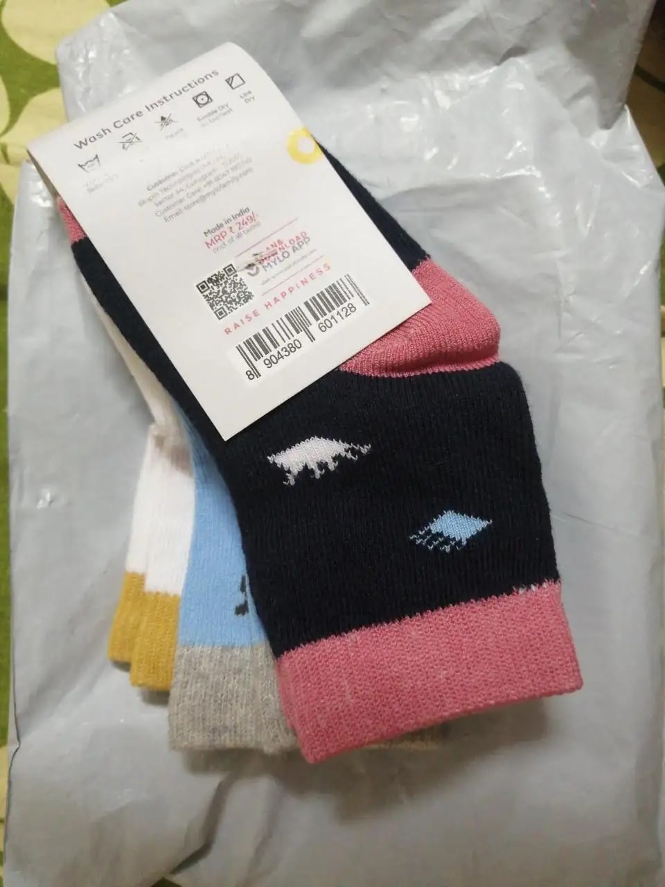 Baby Socks 6-12 Months | Elasticated & Antibacterial | Breathable, Shrinkable, Sweat & Wear Resistant | Unisex Dino | Pack of 3