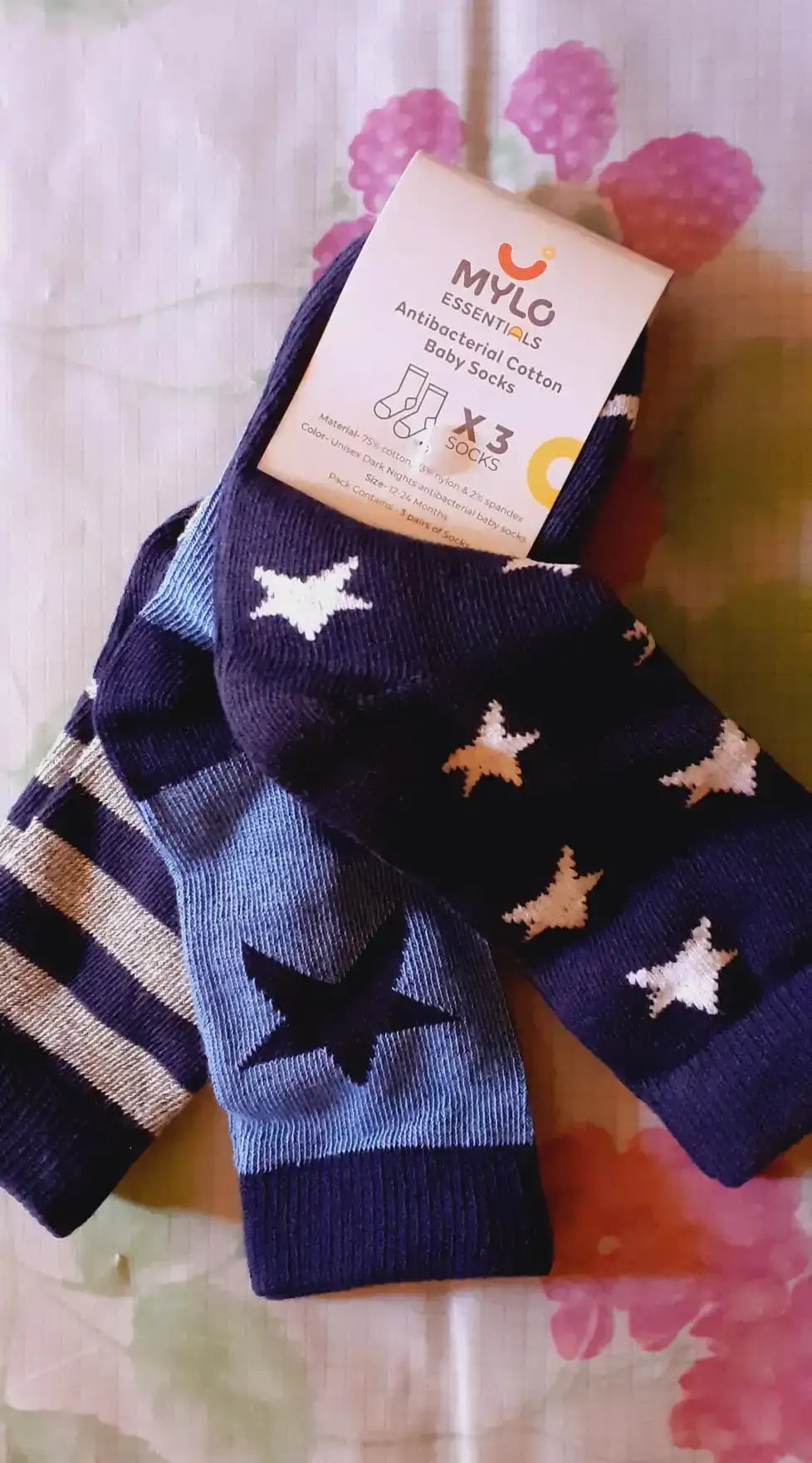 Baby Socks 6-12 Months | Elasticated & Antibacterial | Breathable, Shrinkable, Sweat & Wear Resistant | Unisex Dino | Pack of 3