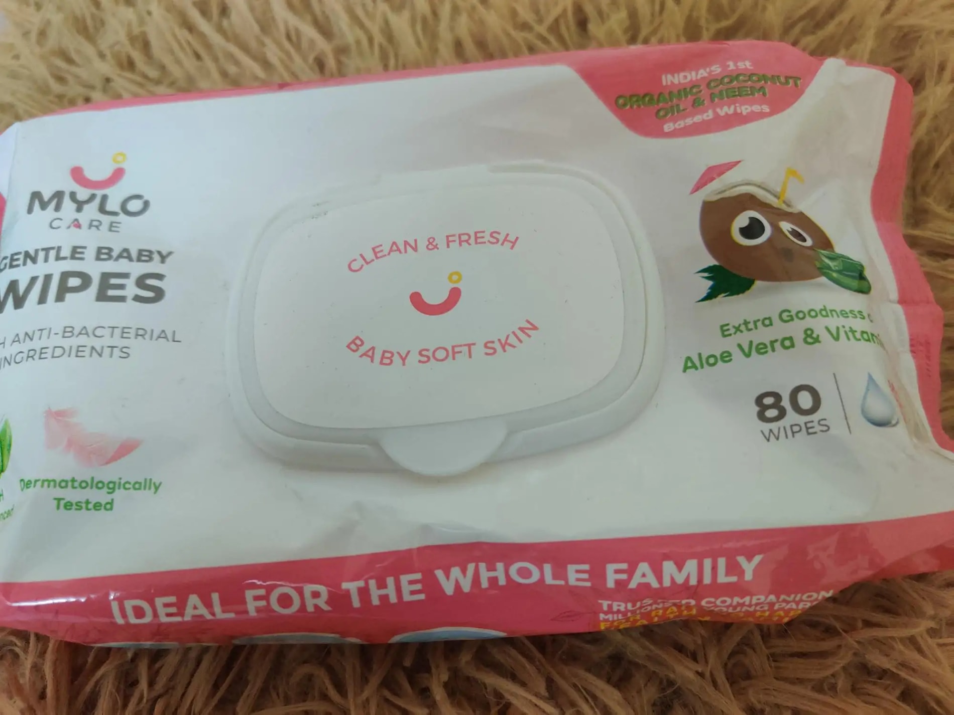 Gentle Baby Wipes With Lid - Organic Coconut Oil, Neem, Aloe Vera and Vitamin E | 98% Pure Water | Dermatologically Tested (Pack of 6) - 72 Wipes Per Pack