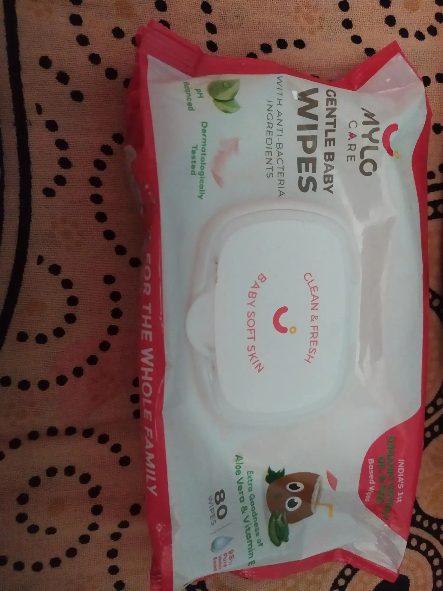 Gentle Baby Wipes With Lid - Organic Coconut Oil, Neem, Aloe Vera and Vitamin E | 98% Pure Water | Dermatologically Tested (Pack of 6) - 72 Wipes Per Pack