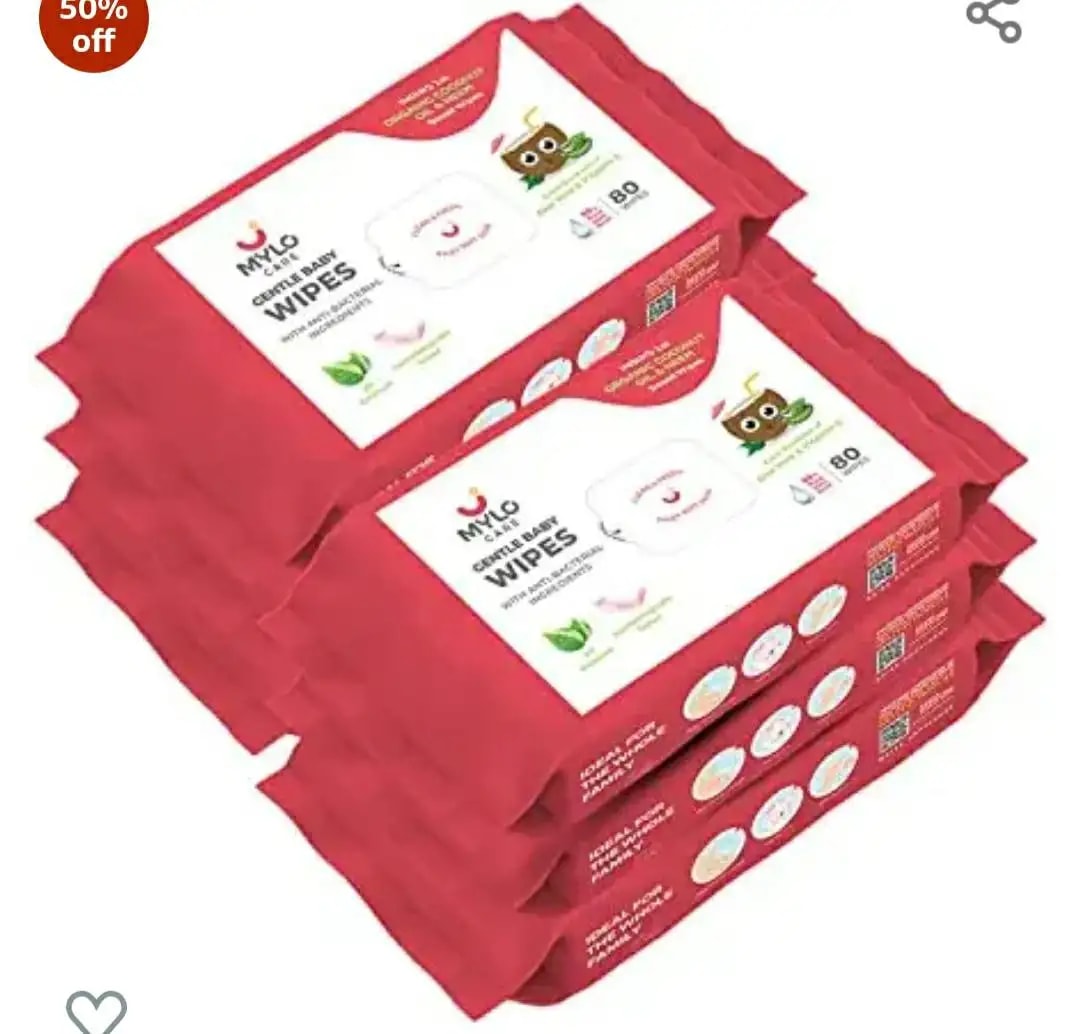 Gentle Baby Wipes With Lid - Organic Coconut Oil, Neem, Aloe Vera and Vitamin E | 98% Pure Water | Dermatologically Tested (Pack of 6) - 72 Wipes Per Pack