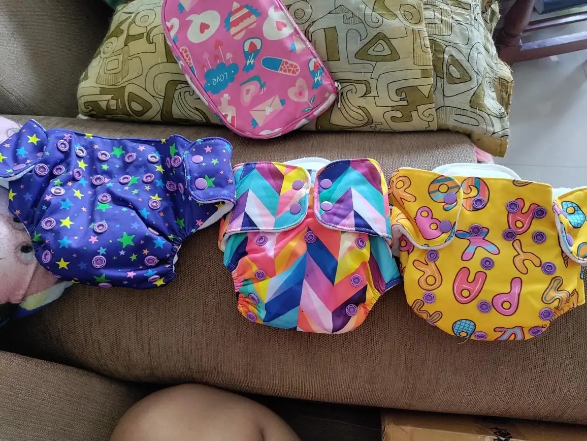 Adjustable Washable & Reusable Cloth Diaper With Absorbent Insert Pad (3M-3Y) | Oeko-Tex Certified - Rainbow, Floral Spring & Heart Doodles