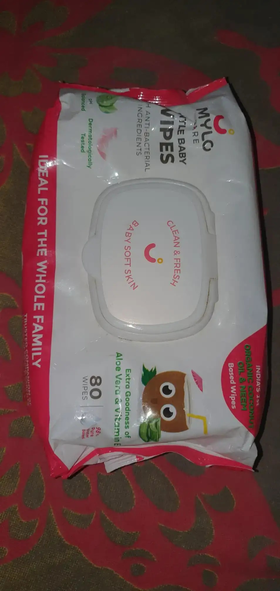 Gentle Baby Wipes With Lid - Organic Coconut Oil, Neem, Aloe Vera and Vitamin E | 98% Pure Water | Dermatologically Tested (Pack of 6) - 72 Wipes Per Pack