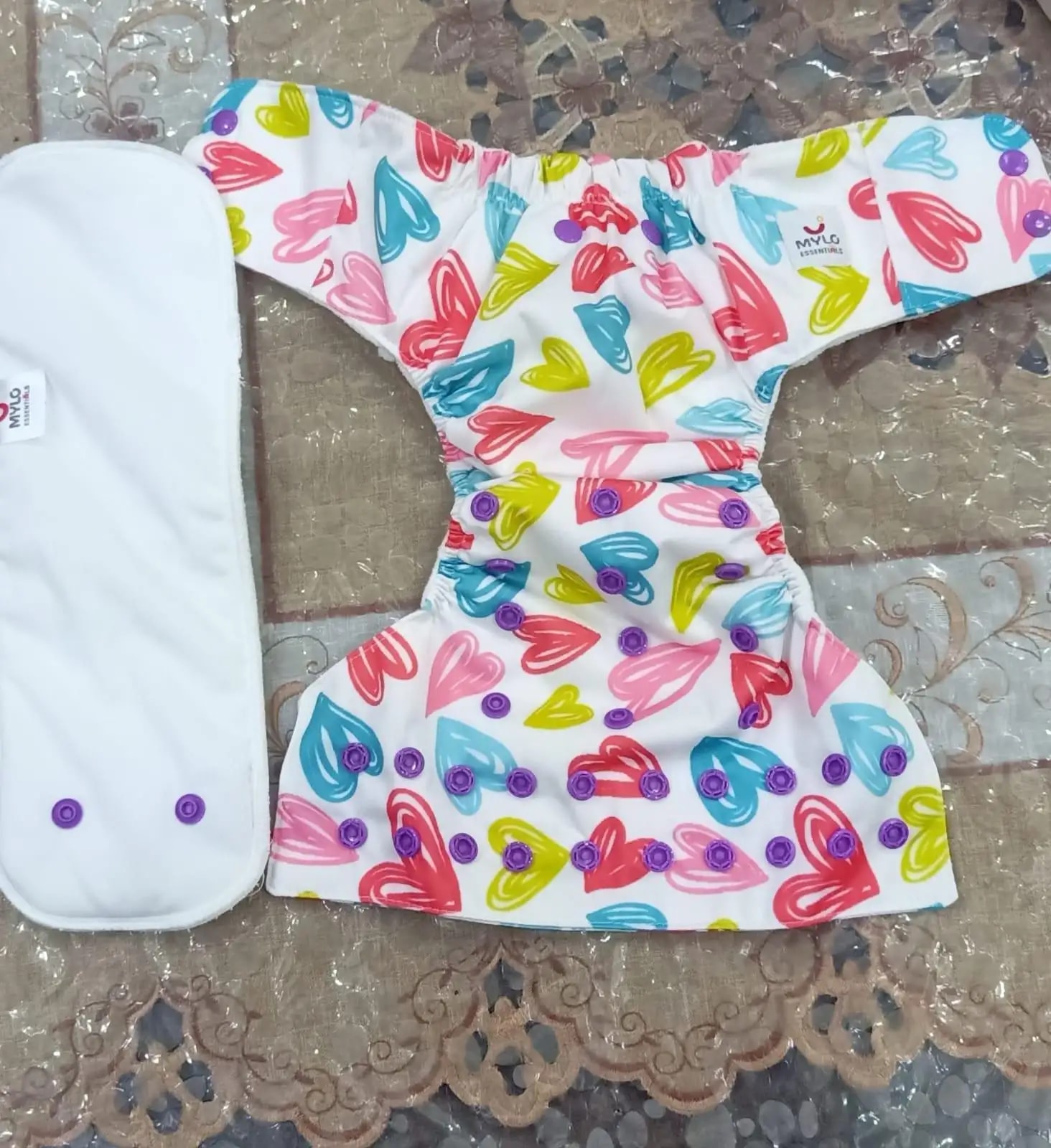 Adjustable Washable & Reusable Cloth Diaper With Absorbent Insert Pad (3M-3Y) | Oeko-Tex Certified - Rainbow, Floral Spring & Heart Doodles