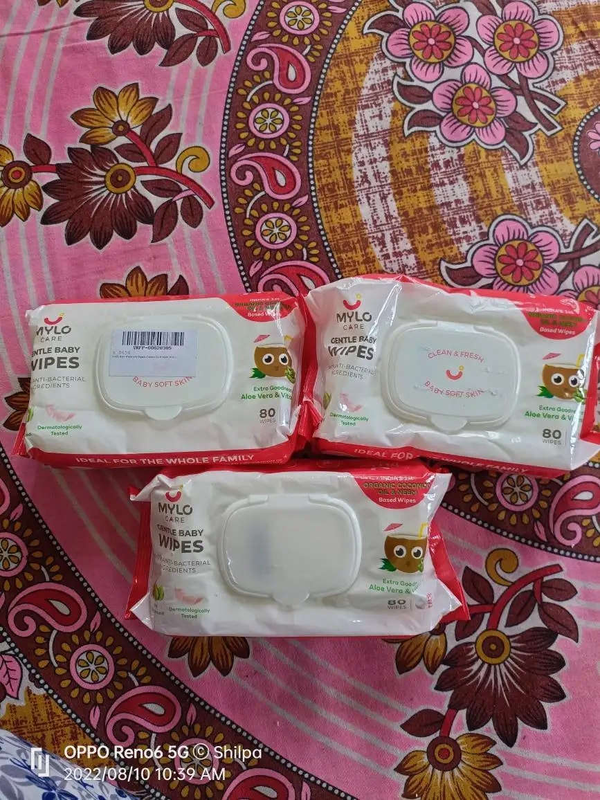 Gentle Baby Wipes With Lid - Organic Coconut Oil, Neem, Aloe Vera and Vitamin E | 98% Pure Water | Dermatologically Tested (Pack of 6) - 72 Wipes Per Pack