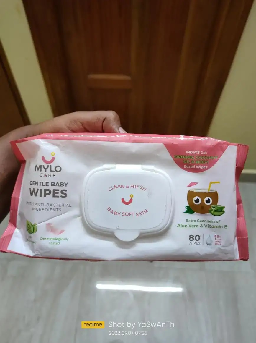Gentle Baby Wipes With Lid - Organic Coconut Oil, Neem, Aloe Vera and Vitamin E | 98% Pure Water | Dermatologically Tested (Pack of 6) - 72 Wipes Per Pack