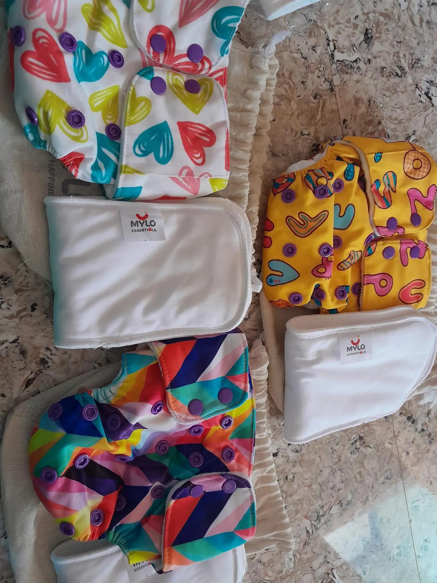 Adjustable Washable & Reusable Cloth Diaper With Absorbent Insert Pad (3M-3Y) | Oeko-Tex Certified - Rainbow, Floral Spring & Heart Doodles