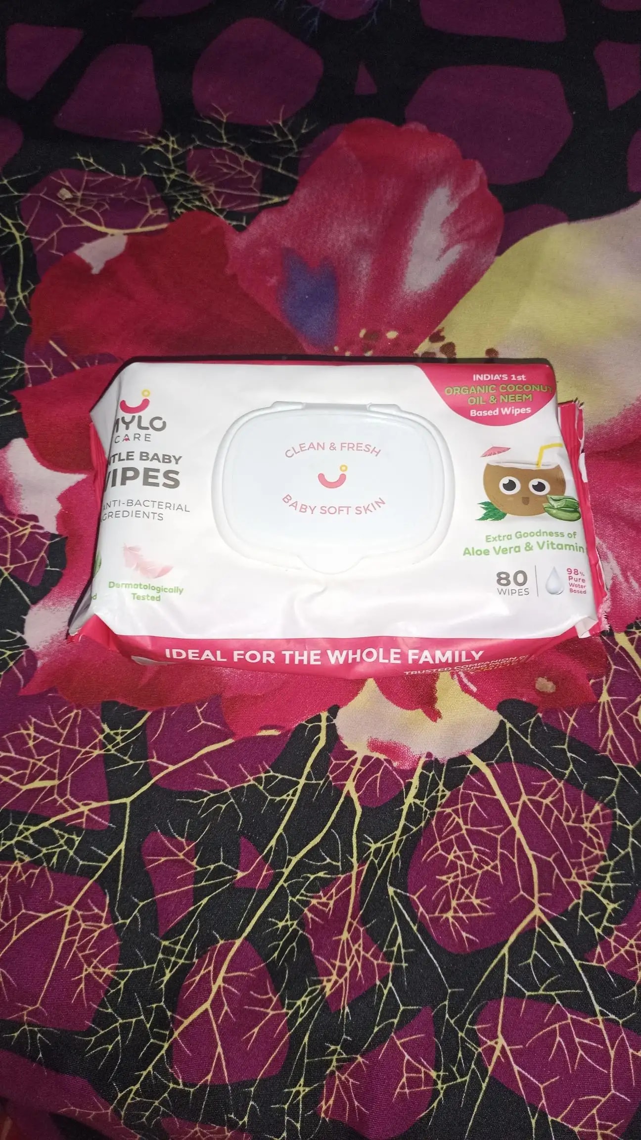 Gentle Baby Wipes With Lid - Organic Coconut Oil, Neem, Aloe Vera and Vitamin E | 98% Pure Water | Dermatologically Tested (Pack of 6) - 72 Wipes Per Pack