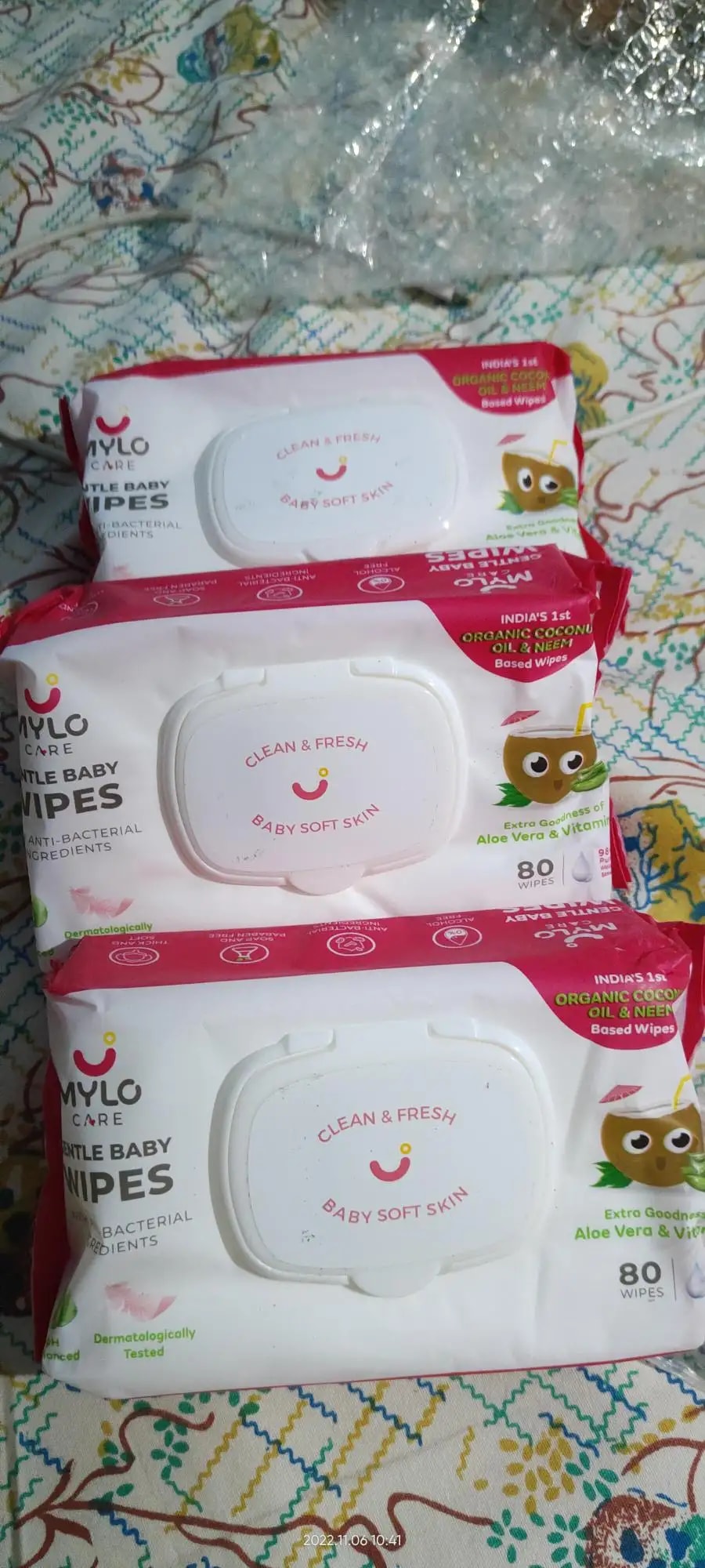 Gentle Baby Wipes With Lid - Organic Coconut Oil, Neem, Aloe Vera and Vitamin E | 98% Pure Water | Dermatologically Tested (Pack of 6) - 72 Wipes Per Pack