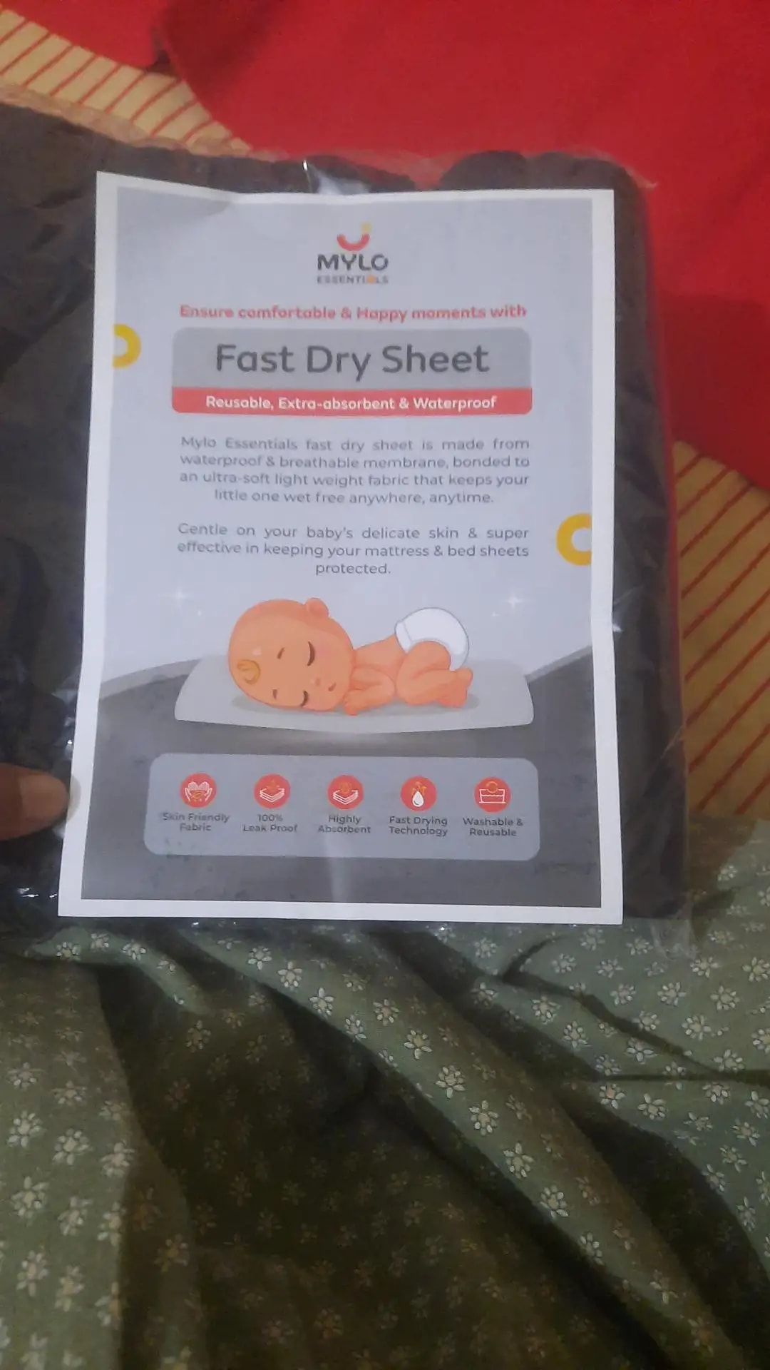 Waterproof Extra Absorbent Baby Dry Sheet & Bed Protector | Guards Against Spills, Stains & Nappy Leaks | Foldable & Portable - (M) (Blue & Red) - Pack of 2