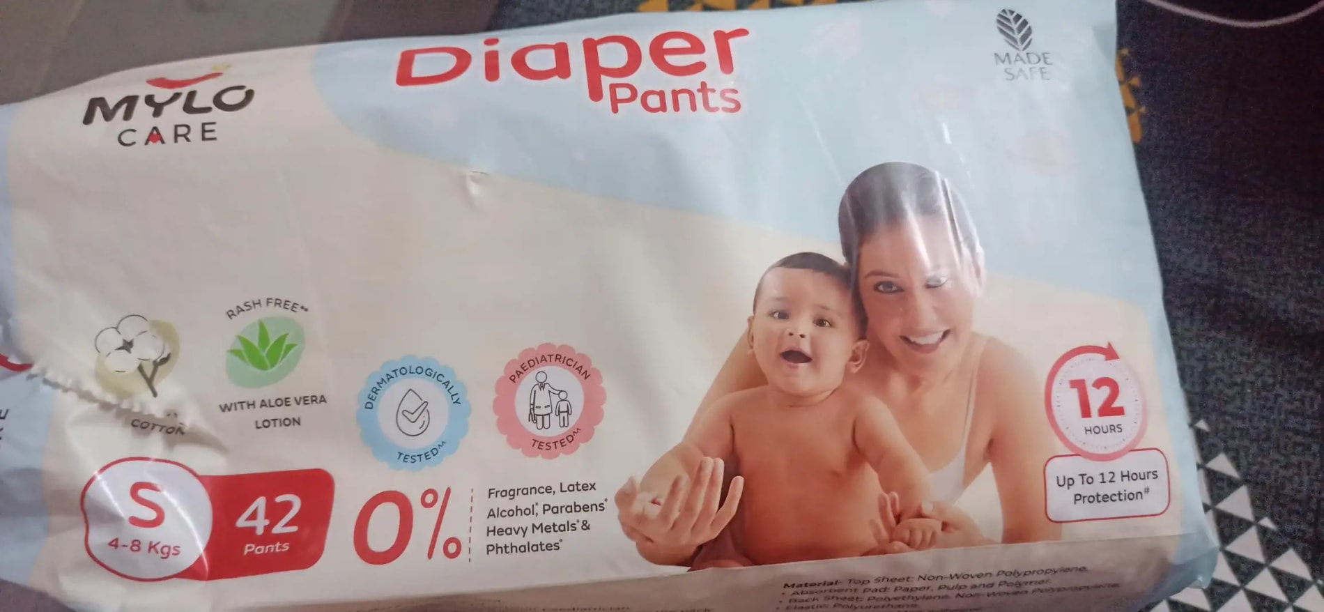 Mylo Baby New Born Diaper Pants | Up to 5Kgs | with Wetness Indicator | 92 Count