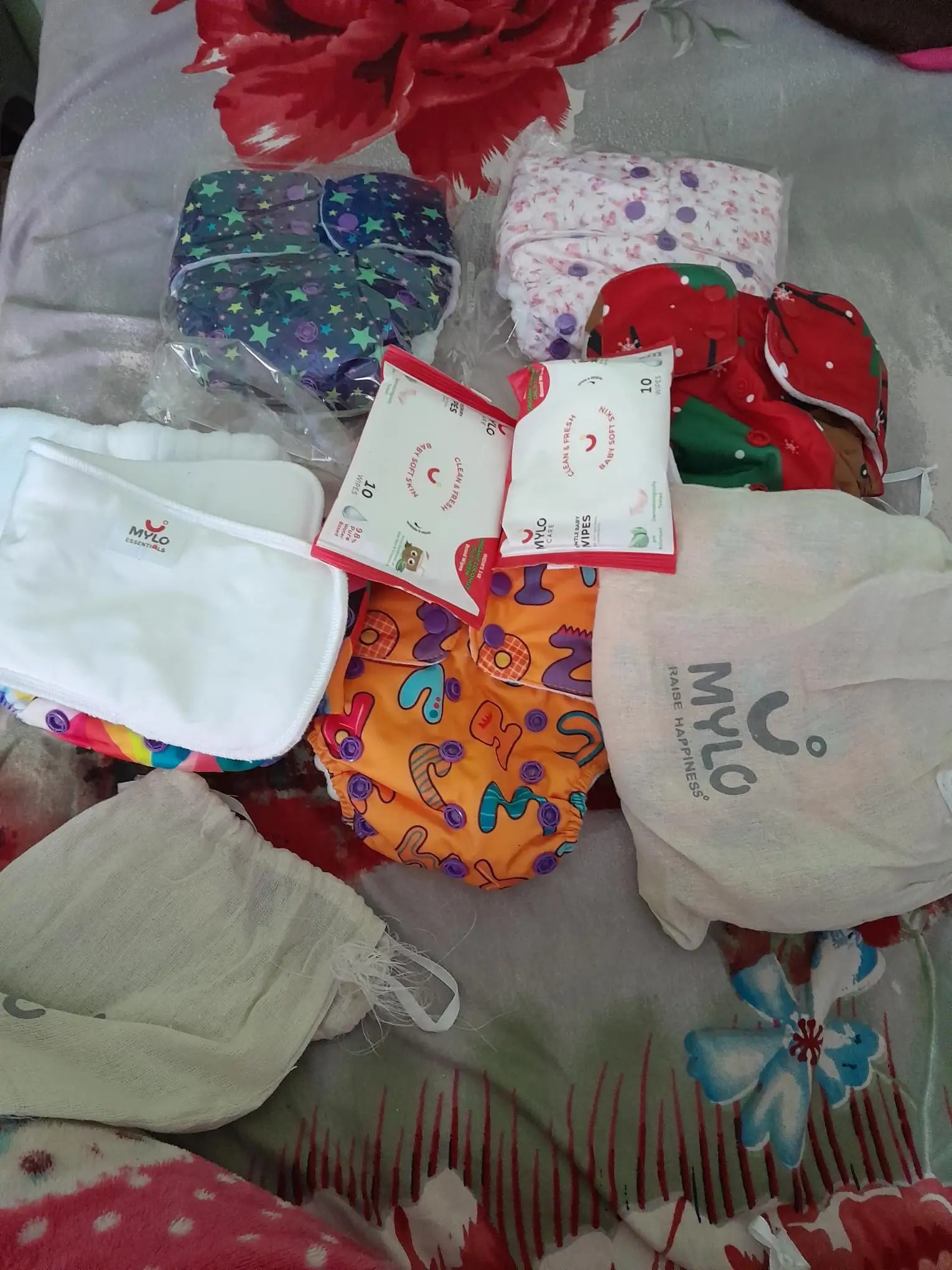 Adjustable Washable & Reusable Cloth Diaper With Absorbent Insert Pad (3M-3Y) | Oeko-Tex Certified - Rainbow, Floral Spring & Heart Doodles
