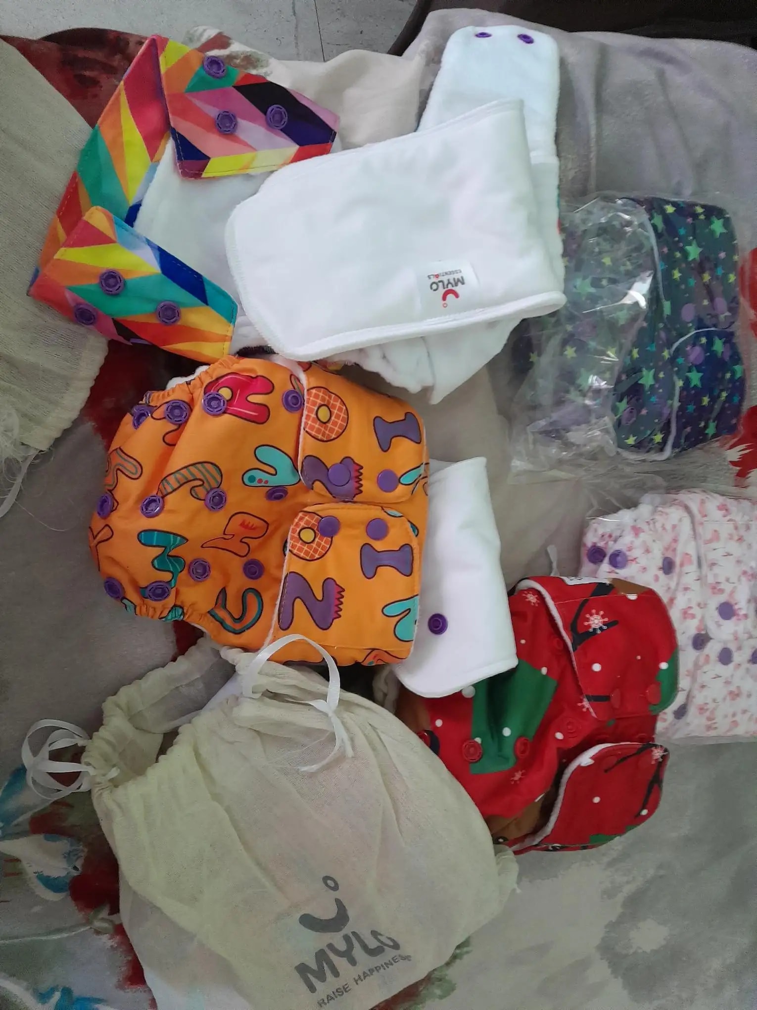 Adjustable Washable & Reusable Cloth Diaper With Absorbent Insert Pad (3M-3Y) | Oeko-Tex Certified - Rainbow, Floral Spring & Heart Doodles