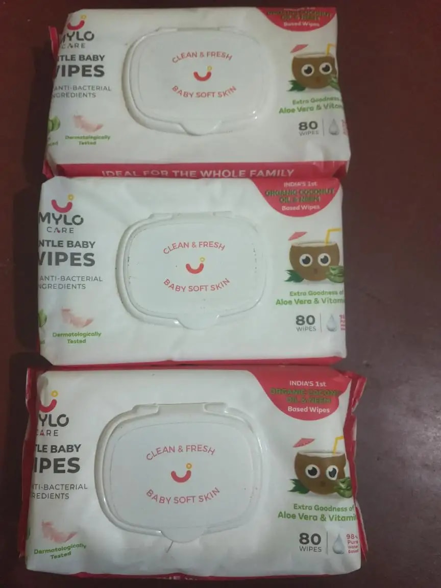 Gentle Baby Wipes With Lid - Organic Coconut Oil, Neem, Aloe Vera and Vitamin E | 98% Pure Water | Dermatologically Tested (Pack of 6) - 72 Wipes Per Pack