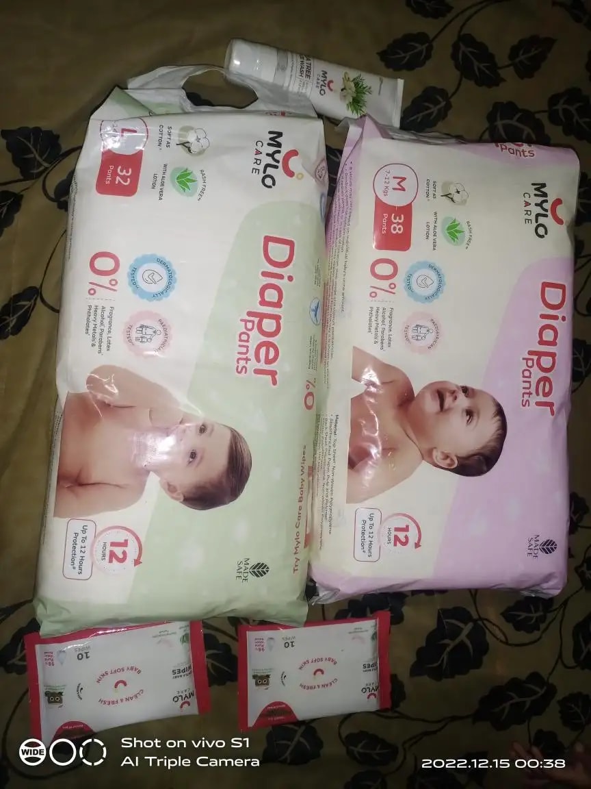 Mylo Baby New Born Diaper Pants | Up to 5Kgs | with Wetness Indicator | 92 Count