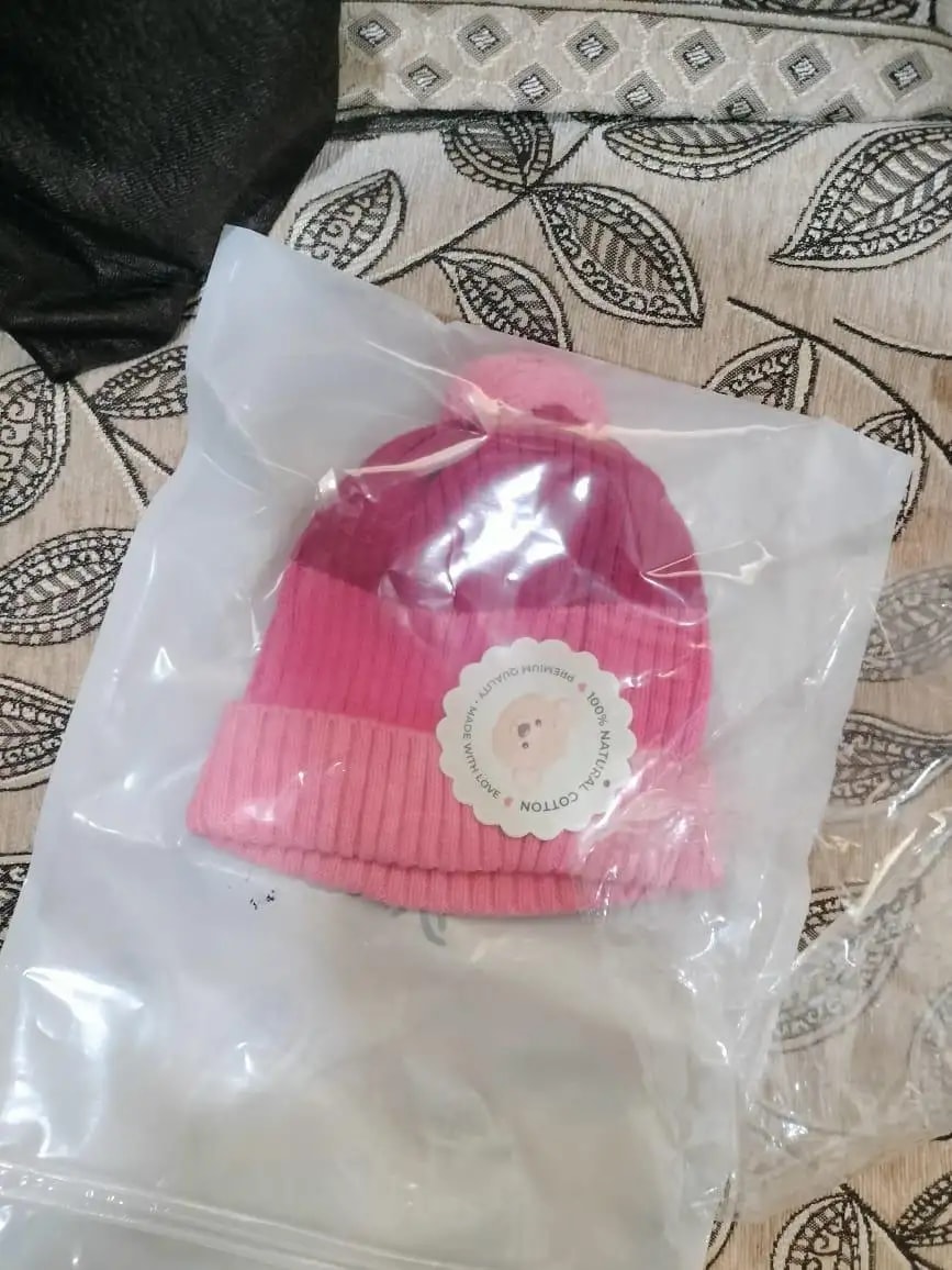 Baby Warm Winter Cap/Beanie with Pom-Pom in 100% Cotton – Red & Pink Beanie (0-6M) 