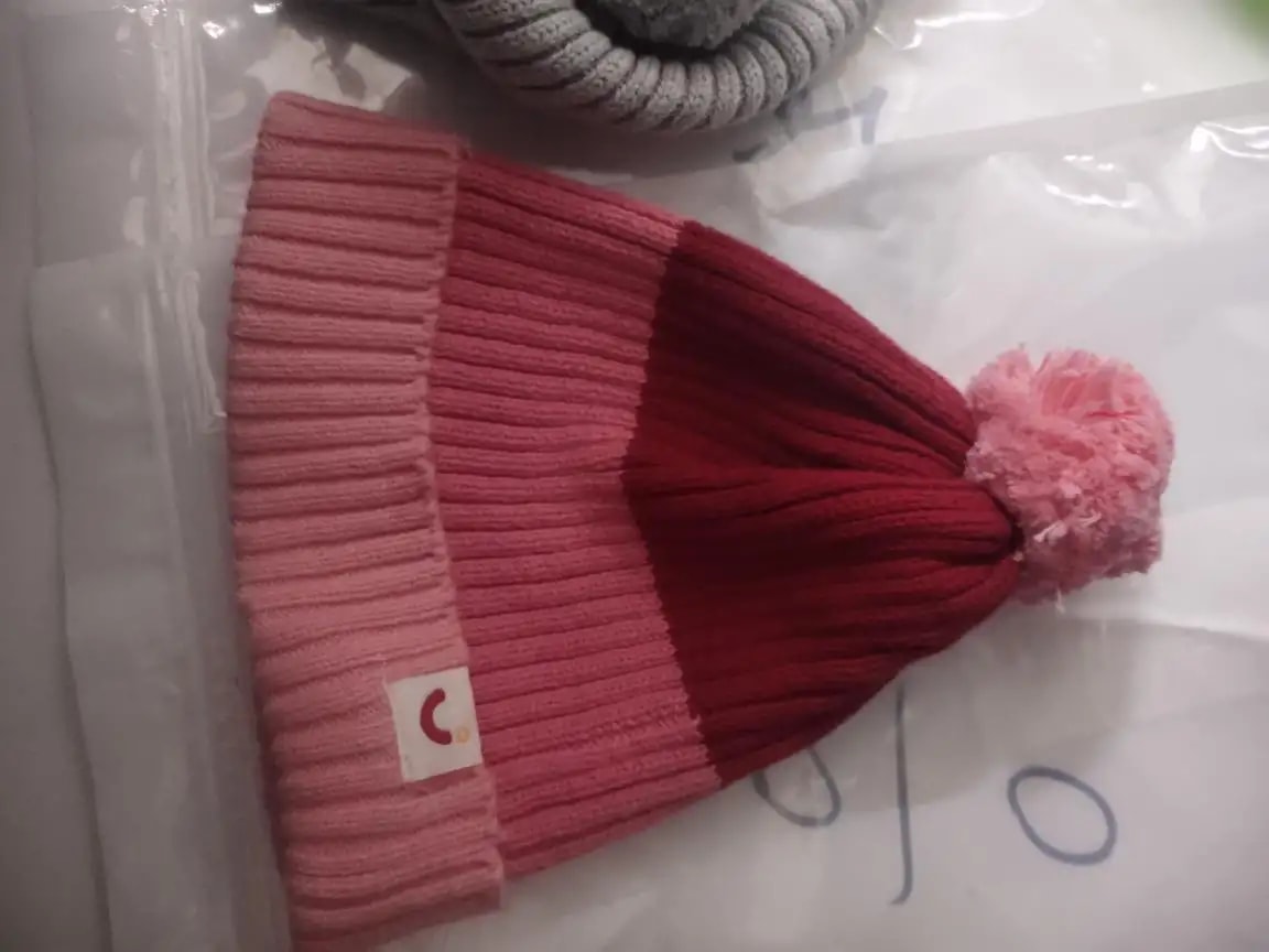 Baby Warm Winter Cap/Beanie with Pom-Pom in 100% Cotton – Red & Pink Beanie (0-6M) 