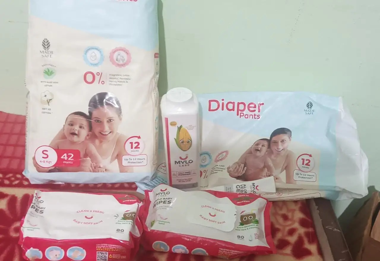 Monthly Diapering Super Saver Combo - Baby Diaper Pants Small (S) - (84 count) + Baby Wipes (Pack of 2)