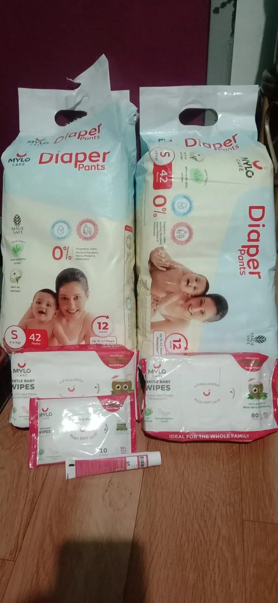 Monthly Diapering Super Saver Combo - Baby Diaper Pants Small (S) - (84 count) + Baby Wipes (Pack of 2)
