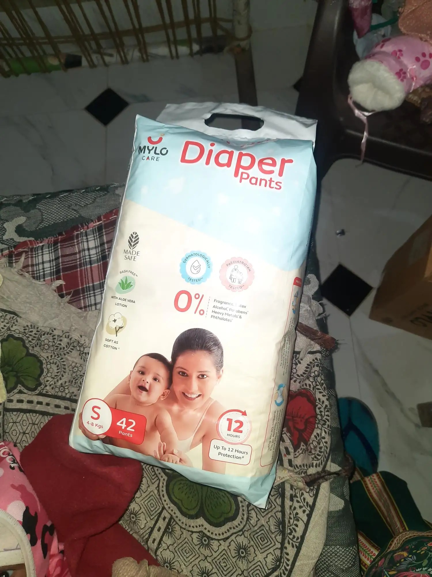 Mylo Baby New Born Diaper Pants | Up to 5Kgs | with Wetness Indicator | 92 Count