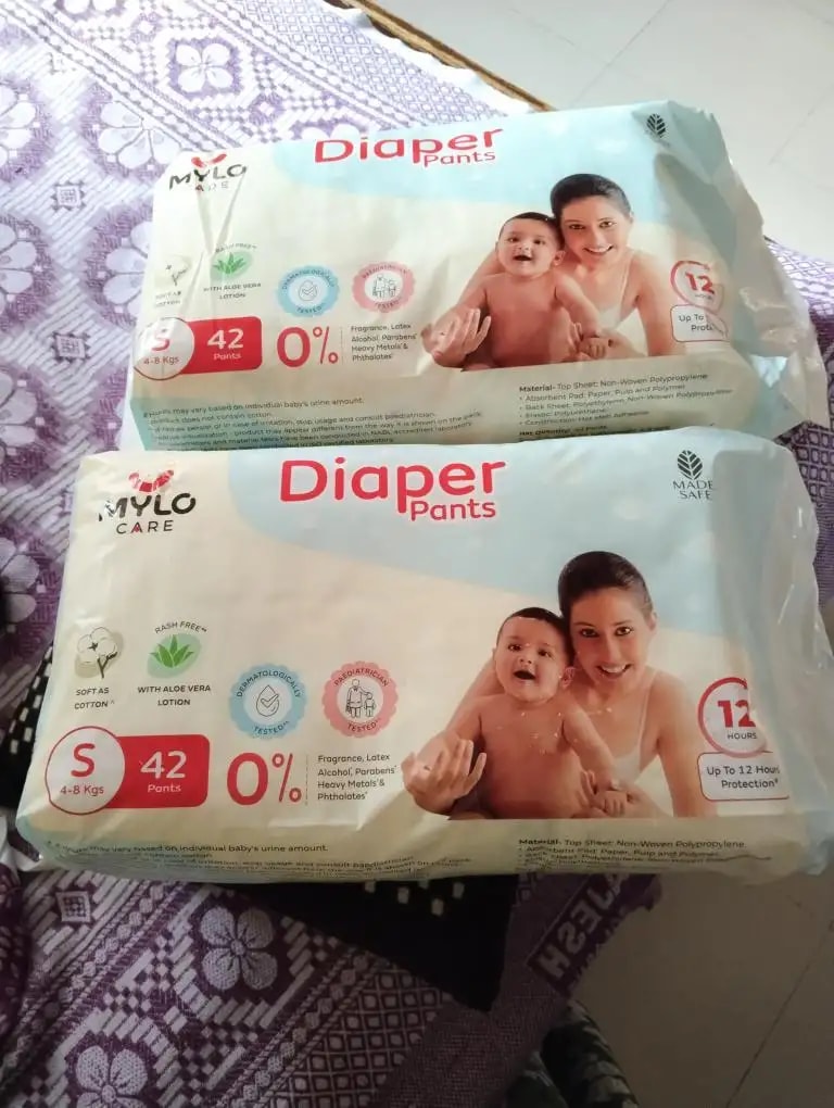 Mylo Baby New Born Diaper Pants | Up to 5Kgs | with Wetness Indicator | 92 Count