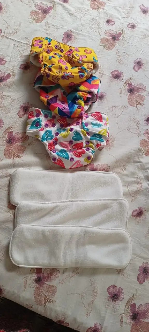 Adjustable Washable & Reusable Cloth Diaper With Absorbent Insert Pad (3M-3Y) | Oeko-Tex Certified - Rainbow, Floral Spring & Heart Doodles